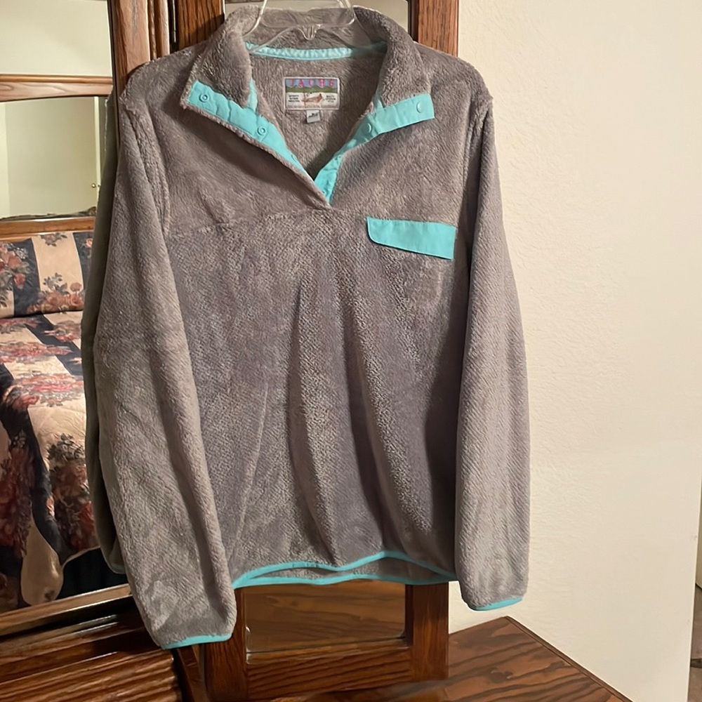 Jachs Cabin Gray with Aqua trim Fleece Pullover Jacket